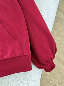 SHEIN 青少年女孩春/秋季休閒百搭正裝寬鬆韓風紅色棉混紡開襟運動外套，返校季，適合購物與外出 - 紅色 - 查看 7