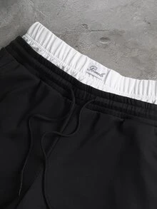 PAVTROS Men's Plus Size Letter Print Double Waistband Sweatpants - Black - View 5