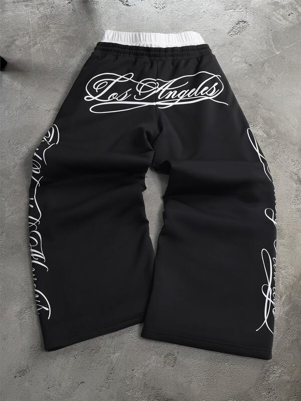 PAVTROS Pantalones de chándal para hombre talla grande con estampado de letras y doble cintura