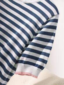 CosyJoli Plus Size Casual Round Neck Color Block Striped Short Sleeve Knit Top Spring To Summer - Multicolor - View 7