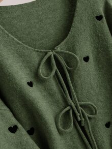 CosyJoli Plus Size Women Heart Knitted Cardigan, French Elegant Fashion Autumn/Winter Sweater Coat - Army Green - View 8
