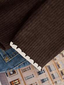 CosyJoli Plus Size Casual Brown Color Block Trim V-Neck Pullover Sweater/Winter - Brown - View 5