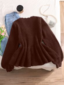 SHEIN Frenchy Plus Size Women Fall Wave V-Neck Off The Shoulder Pullover Sweater, For Winter - Brown - View 2