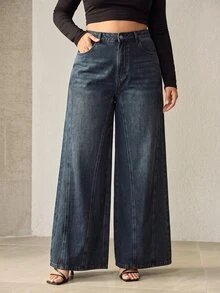 Anewsta Celana Panjang Wanita Terbaru Musim Gugur, Model Kasual Retro 80-an, Desain Cuci, Patchwork, Warna Biru Tua, Potongan Lebar, Kasual Formal, Nyaman untuk Perjalanan Sehari-hari - Biru - View 7