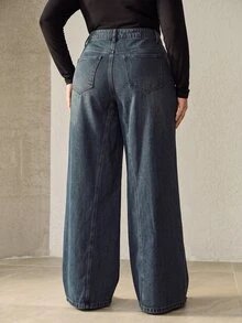 Anewsta Celana Panjang Wanita Terbaru Musim Gugur, Model Kasual Retro 80-an, Desain Cuci, Patchwork, Warna Biru Tua, Potongan Lebar, Kasual Formal, Nyaman untuk Perjalanan Sehari-hari - Biru - View 8