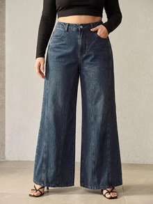 Anewsta Celana Panjang Wanita Terbaru Musim Gugur, Model Kasual Retro 80-an, Desain Cuci, Patchwork, Warna Biru Tua, Potongan Lebar, Kasual Formal, Nyaman untuk Perjalanan Sehari-hari - Biru - View 6