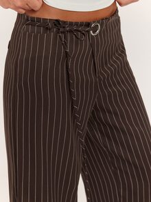 SHEIN BAE Women's Brown Striped Suit Pants, Minimalist Outfit, Commute Outfit, Daily Streetwear - Brown - View 5