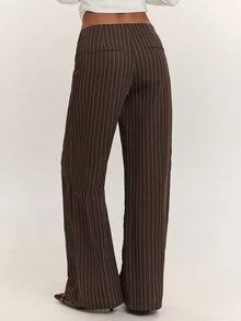 SHEIN BAE Women's Brown Striped Suit Pants, Minimalist Outfit, Commute Outfit, Daily Streetwear - Brown - View 2