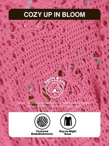 CosyJoli Plus Size Women Hollow Out Long Sleeve Loose Pullover Sweater Fall - Hot Pink - View 7