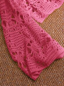 CosyJoli Plus Size Women Hollow Out Long Sleeve Loose Pullover Sweater Fall - Hot Pink - View 6
