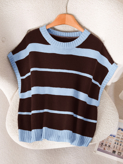 CosyJoli Plus Size Spring/Autumn Knit Top, Casual Women's Top, Autumn/Winter Outerwear Top, Plus Size Women's Clothing, Striped Casual Women's Knit Sweater, Outdoor Clothing, Autumn Cover Up Vest, Cute Women's Clothing, Sleeveless Top
