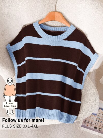 CosyJoli Plus Size Spring/Autumn Knit Top, Casual Women's Top, Autumn/Winter Outerwear Top, Plus Size Women's Clothing, Striped Casual Women's Knit Sweater, Outdoor Clothing, Autumn Cover Up Vest, Cute Women's Clothing, Sleeveless Top