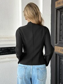 SHEIN PariChic Women's Elegant Frog Button Small V-Neck Black Jacket - Black - View 3
