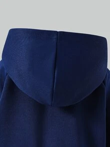 SHEIN Streecool 青少女女童 2 件套秋季服飾 常規厚度針織休閒百搭連帽拉鍊運動外套與寬腿長褲套裝 馬術運動圖案印花裝飾 適合休閒運動 - 藏蓝色 - 查看 4