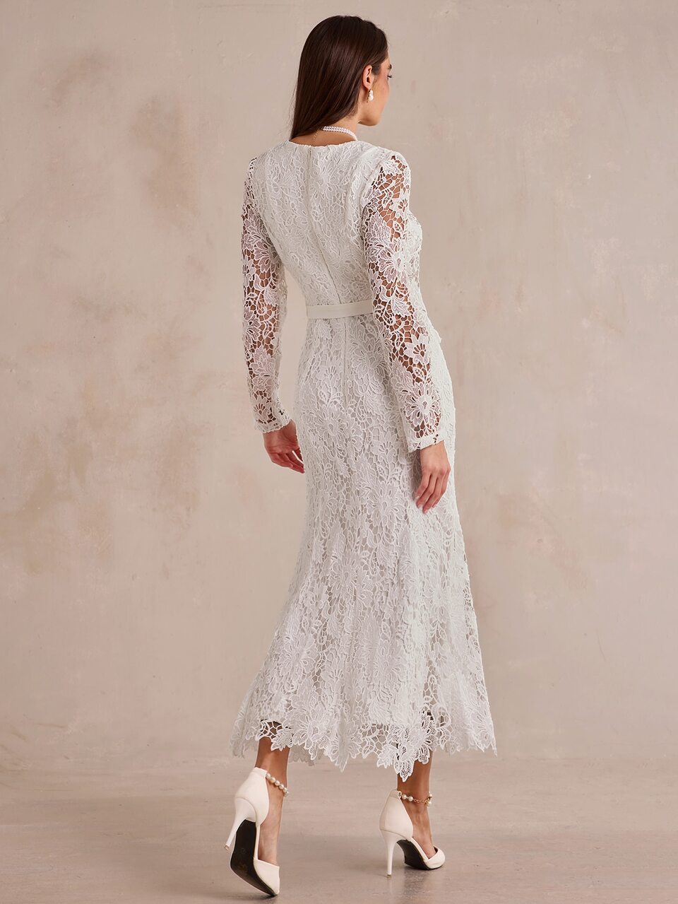 Enchnt Premium Pre-Fall Romantic Women's Elegant White Lace And Pearl Button Dress,Wedding Formal Official Dinner Date Party Outfits,Wedding Guest
