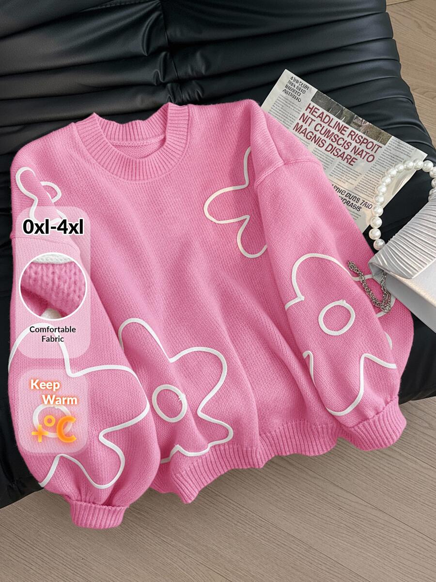 CosyJoli Plus Size Women Floral Line Pattern Pullover Sweater, New Autumn/Winter Design