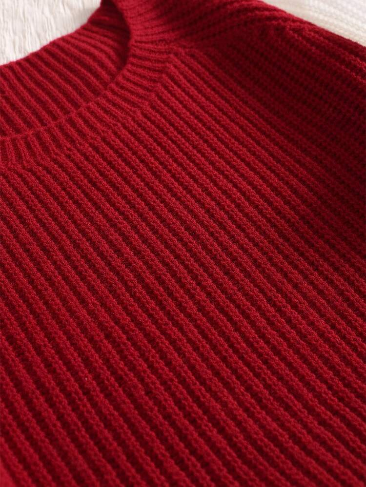 CosyJoli Plus Size Loose Knit Sweater With Hollow Bowknot Decor, Cute Fairy Style, Fall, Apricot Red/Winter - Red - View 9