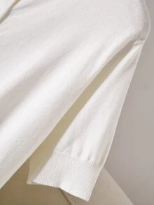 CosyJoli Plus Size Women Solid Color Short Sleeve Single-Breasted Casual Knit Cardigan Fall - White - View 4
