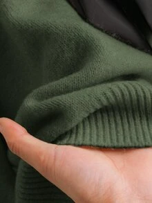 CosyJoli 秋冬季大码休闲V领蝴蝶结系带宽松套头毛衣 - 軍綠色 - 查看 9