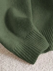 CosyJoli 秋冬季大码休闲V领蝴蝶结系带宽松套头毛衣 - 軍綠色 - 查看 6