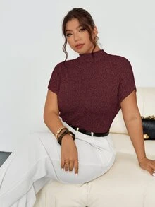 Firerie Women's Plus Size Elegant Sexy Business Casual Burgundy Knit Sweater Vest High Neck Loose Casual Smart Commuting Office Formal Wear Versatile Autumn - Red - View 8