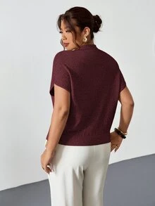 Firerie Women's Plus Size Elegant Sexy Business Casual Burgundy Knit Sweater Vest High Neck Loose Casual Smart Commuting Office Formal Wear Versatile Autumn - Red - View 2