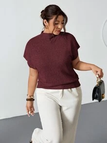 Firerie Women's Plus Size Elegant Sexy Business Casual Burgundy Knit Sweater Vest High Neck Loose Casual Smart Commuting Office Formal Wear Versatile Autumn - Red - View 3
