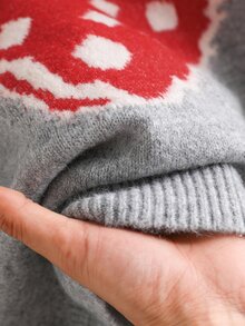 CosyJoli Plus Size Women Strawberry Jacquard Grey Pullover Sweater, Long Sleeve In Fall/Winter - Grey - View 10