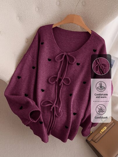 CosyJoli Plus Size Women Heart Knitted Cardigan, French Elegant Fashion Autumn/Winter Sweater Coat