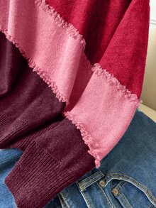 CosyJoli Plus Size Casual Raw Trim Color Block Crew Neck Pullover Sweater Autumn Winter - Red - View 5