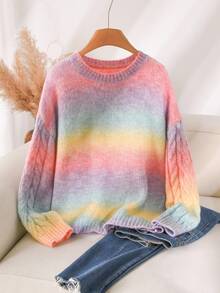 CosyJoli Plus Size Women Ombre Crew Neck Long Sleeve Sweater, Suitable For Vacation, Going Out Formal, Commuting In Autumn/ Pink Casual Elegant - Multicolor - View 9