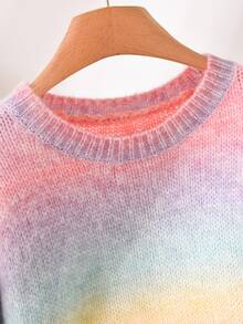 CosyJoli Plus Size Women Ombre Crew Neck Long Sleeve Sweater, Suitable For Vacation, Going Out Formal, Commuting In Autumn/ Pink Casual Elegant - Multicolor - View 5