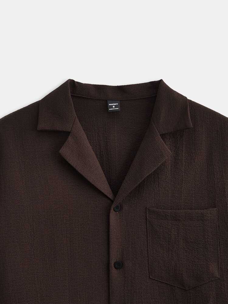 Manfinity Homme Conjunto de dos piezas de camisa de manga corta y pantalones de unicolor para hombre, casual para primavera y verano, atuendos cómodos, vacaciones, formal - Marrón - Añade 4