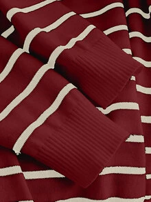 CosyJoli Plus Size Casual Daily Colorblock Striped Crew Neck Sweater In Fall/Winter - Burgundy - View 9