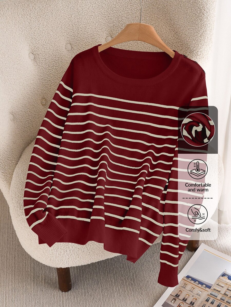 CosyJoli Plus Size Casual Daily Colorblock Striped Crew Neck Sweater In Fall/Winter