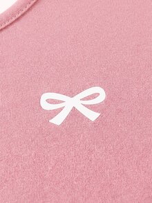 SHEIN Girlism Tween Girls T-Shirts Pink And White, 2 In 1 Design, Bow Print, Contrast Color T-Shirt, Design T-Shirt, Asymmetric, Loose, Casual, Tween Girl, Sports Style - Pink - View 4