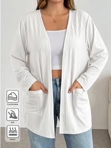 SHEIN Essnce Cardigan de manga larga para mujer talla grande, moda de otoño, casual elegante, holgado, cómodo y versátil, para oficina y rodeo, color blanco - Blanco - Ver 7