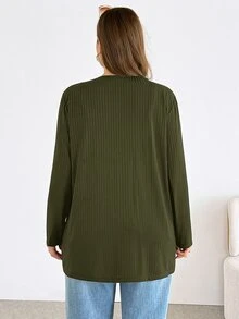 SHEIN Essnce Plus Size Women Solid Color Casual Versatile Daily Wear Long Sleeve Cardigan Fall - Army Green - View 3