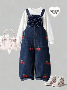 SHEIN Genkimix Kids 女童（小）牛仔背帶褲 & 連體褲 - 中等水洗藍 - 查看 6