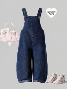 SHEIN Genkimix Kids 女童（小）牛仔背帶褲 & 連體褲 - 中等水洗藍 - 查看 2