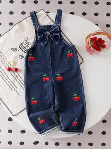SHEIN Genkimix Kids 女童（小）牛仔背帶褲 & 連體褲 - 中等水洗藍 - 查看 3