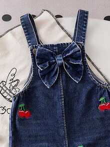 SHEIN Genkimix Kids 女童（小）牛仔背帶褲 & 連體褲 - 中等水洗藍 - 查看 4
