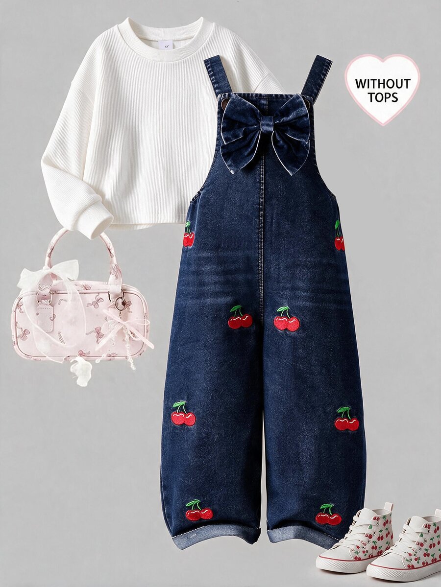 SHEIN Genkimix Kids Young Girls Denim Overalls & Jumpsuits - Medium Wash - View 1