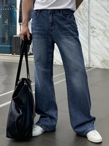 DAZY Men's Washed Vintage Blue Long Denim Jeans, Spring - Blue - View 7