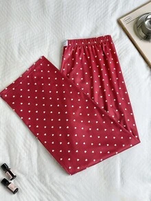 Napfluff CURVE Napfluff CURVE Plus Size Casual Denim Label Heart Print Pajama Pants - Burgundy - View 3