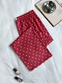 Napfluff CURVE Napfluff CURVE Plus Size Casual Denim Label Heart Print Pajama Pants - Burgundy - View 6