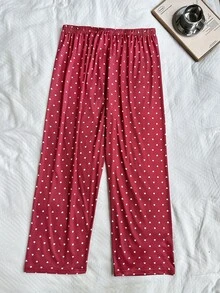 Napfluff CURVE Napfluff CURVE Plus Size Casual Denim Label Heart Print Pajama Pants - Burgundy - View 2