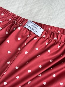 Napfluff CURVE Napfluff CURVE Plus Size Casual Denim Label Heart Print Pajama Pants - Burgundy - View 4
