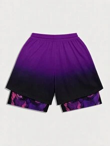 Gym Rark Men's Letter & Anime Character Print Drawstring Waist Double Layer Sports Shorts - Multicolor - View 2