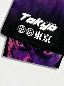 Gym Rark Men's Letter & Anime Character Print Drawstring Waist Double Layer Sports Shorts - Multicolor - View 4